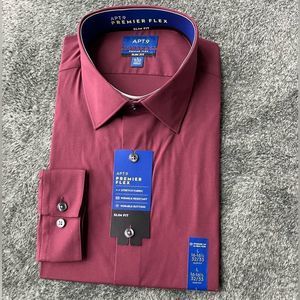 Apt. 9 Men's Premier Flex Burgandy Slim Fit Dress Shirt - Size L